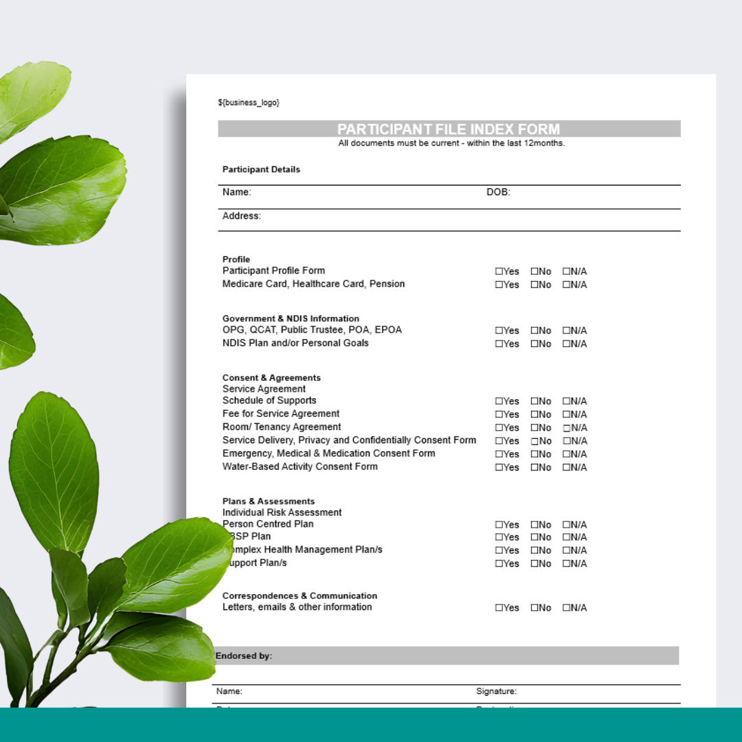 Participant File Index Form