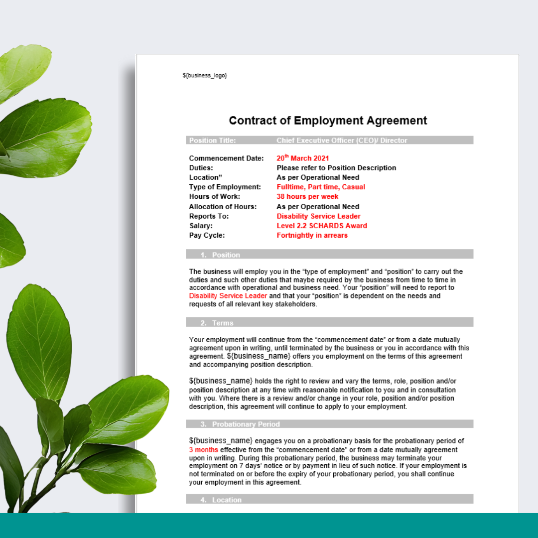 Position Contract - CEO/Director