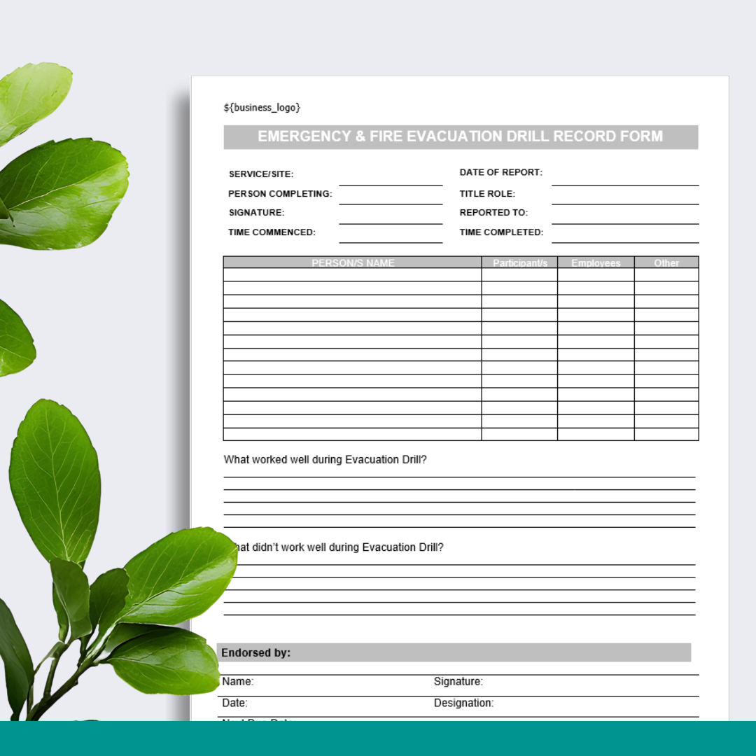 Emergency & Fire Evacuation Drill Record Form