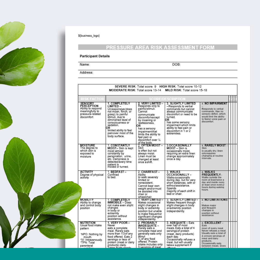 Pressure Area Risk Assessment Form