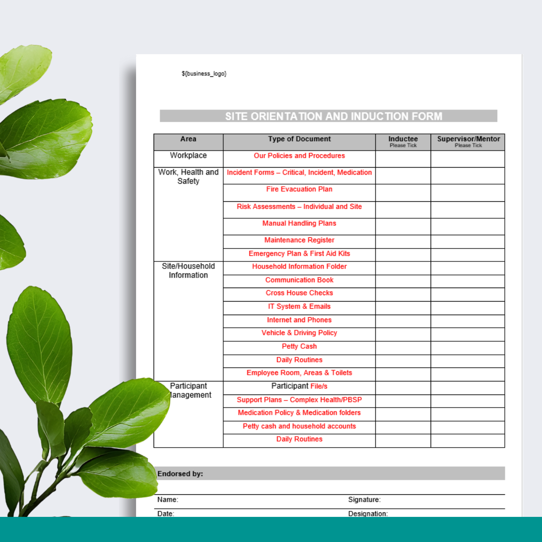 Site - Employee Induction & Orientation Form