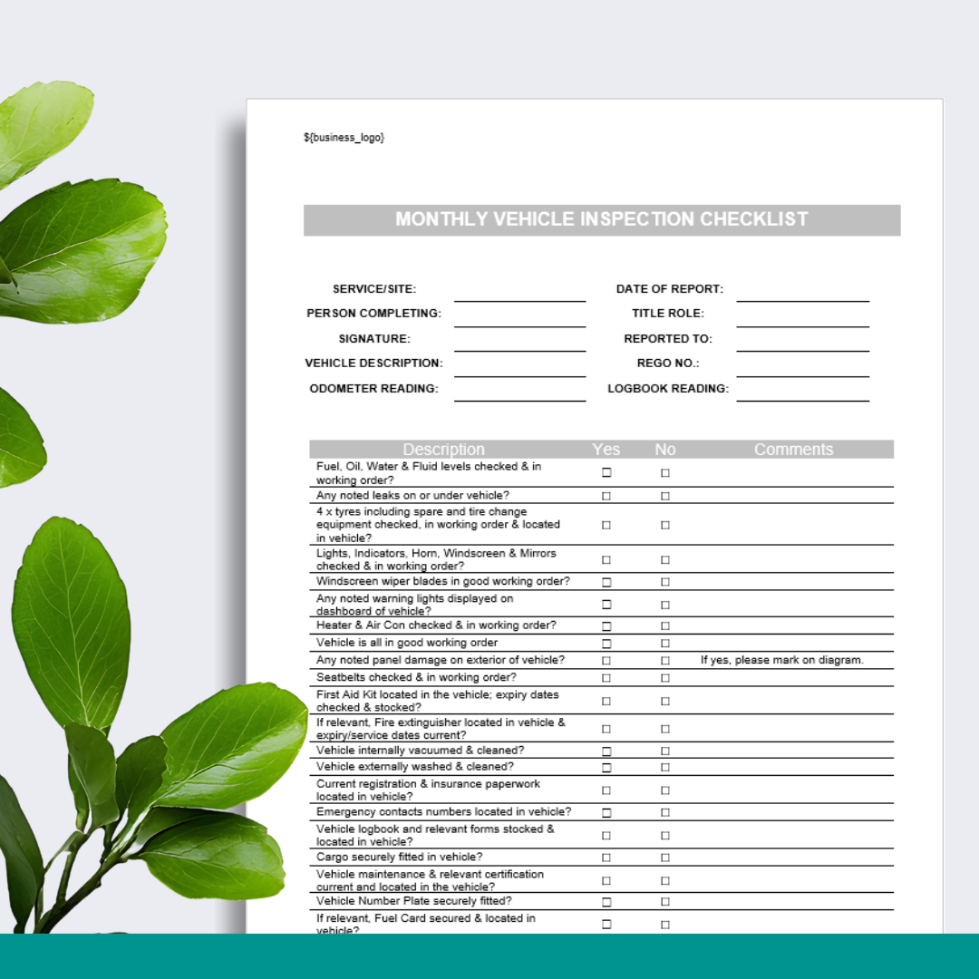 Vehicle Monthly Inspection Checklist Form