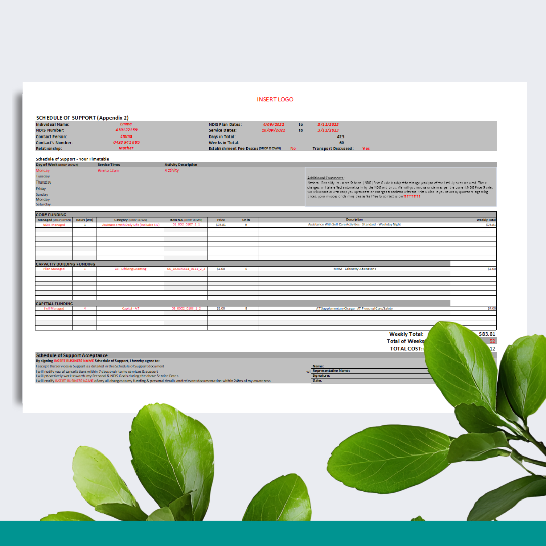 Schedule of Supports - Auto-generating 2025-26