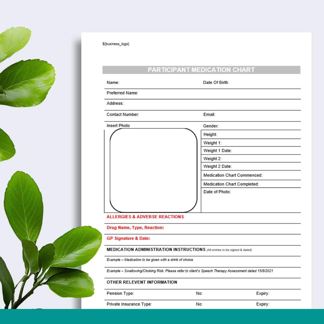 Participant Medication Chart Form (Compact Version)