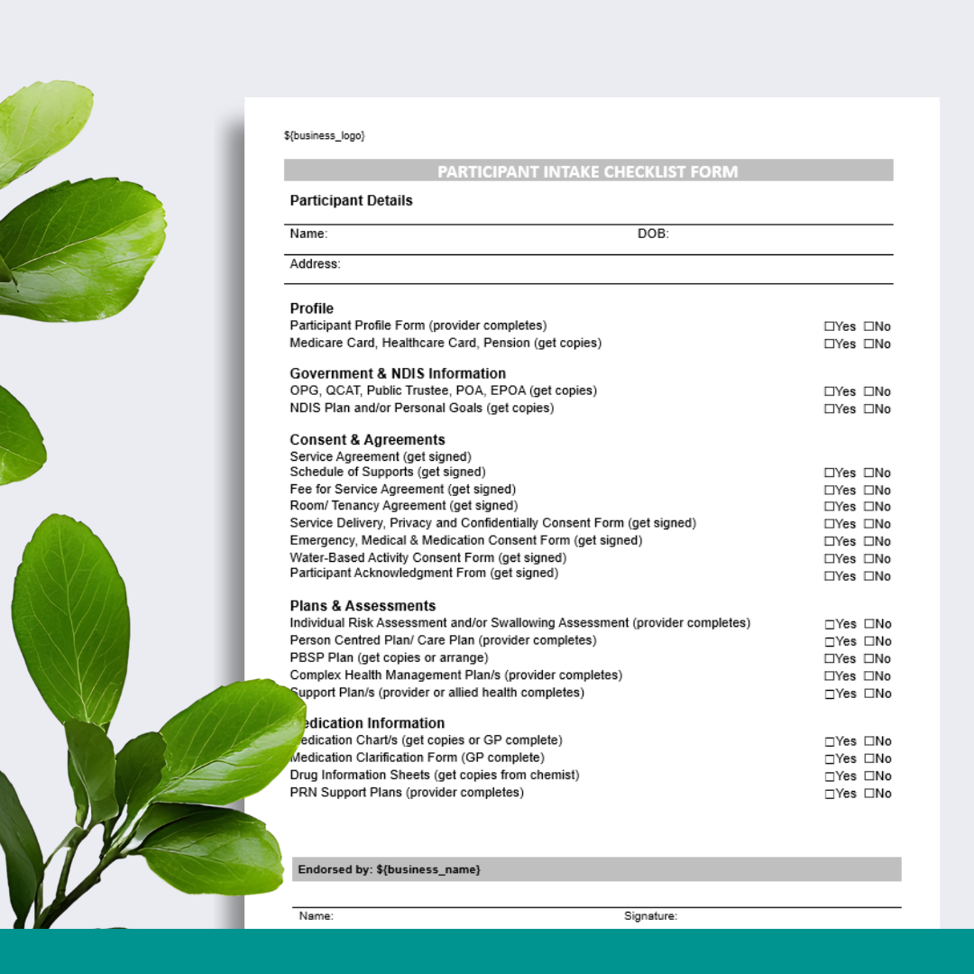 Participant Intake Checklist Form