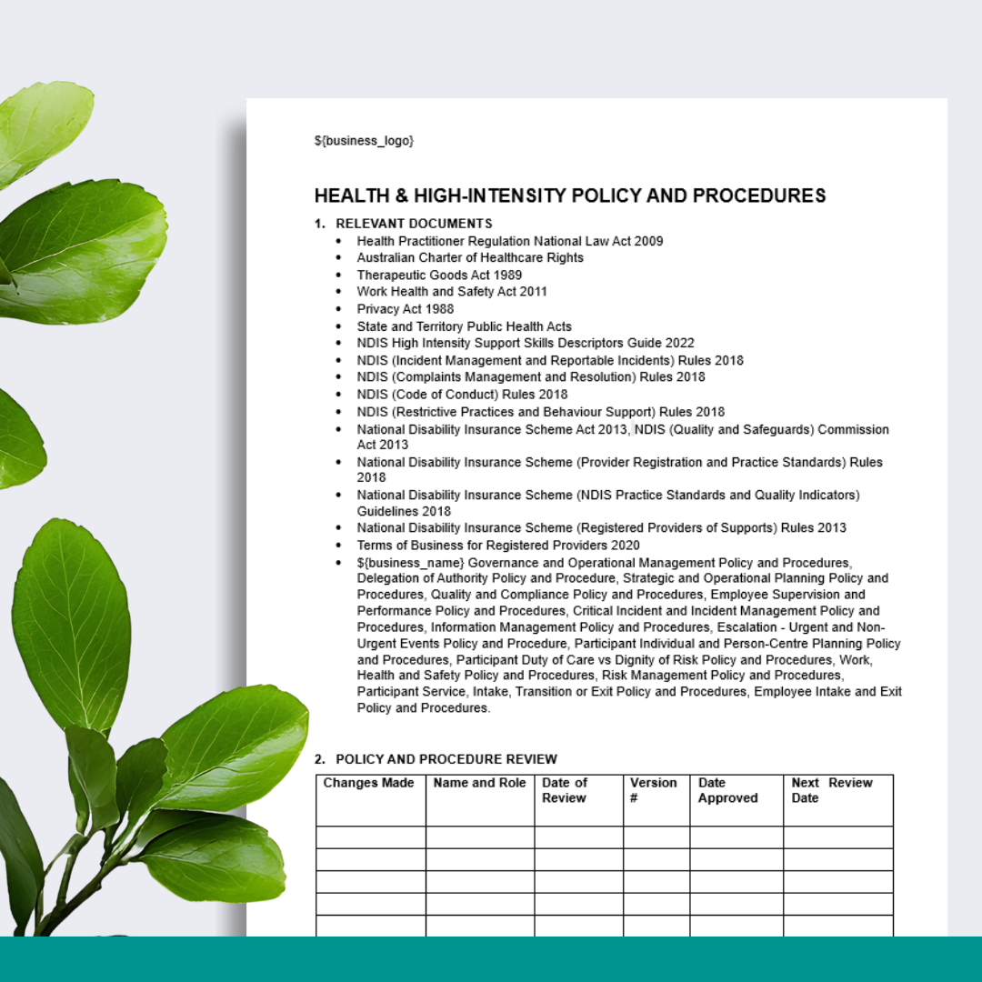 Health & High-Intensity Policy & Procedures