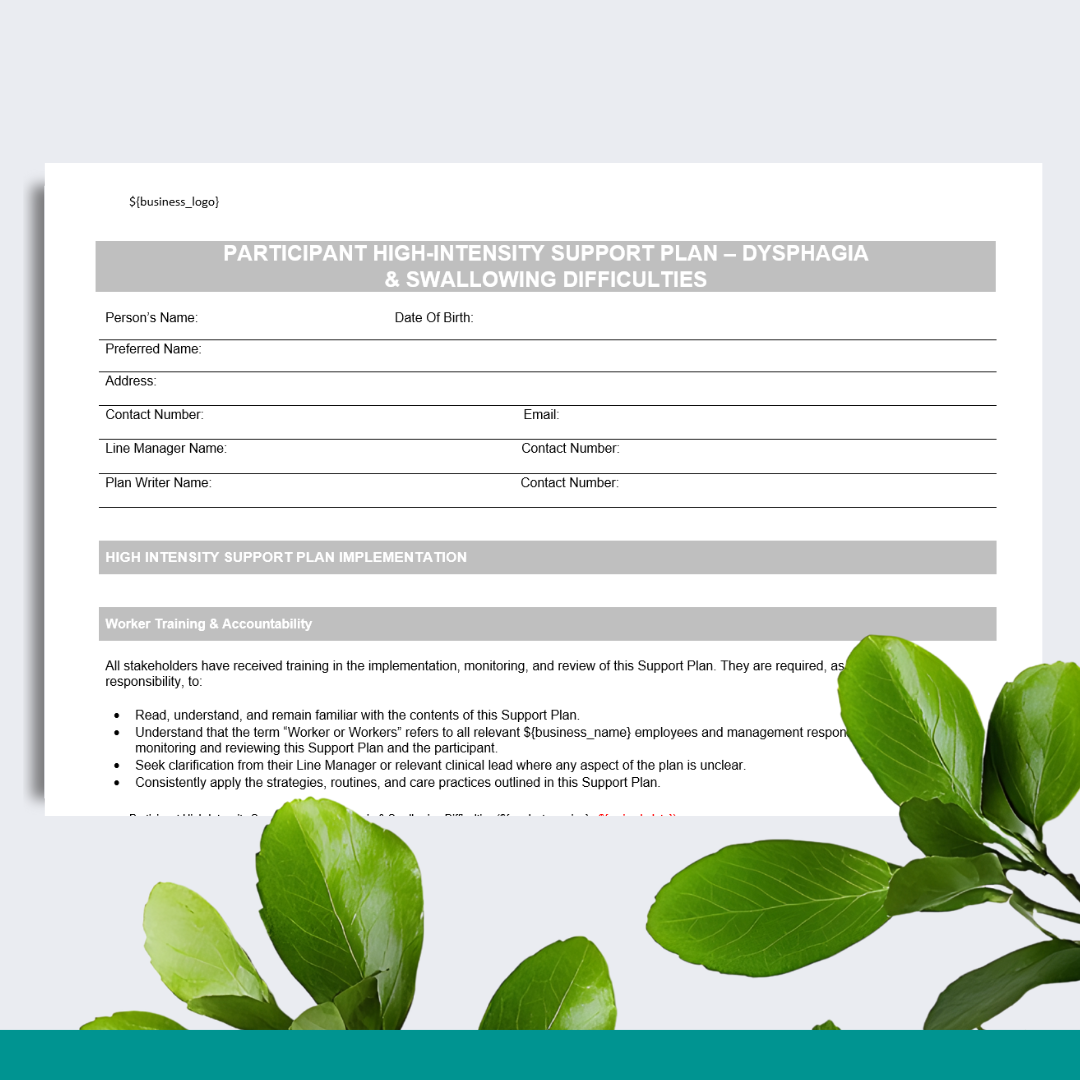 Participant High-Intensity Support Plan - Dysphagia & Swallowing Difficulties
