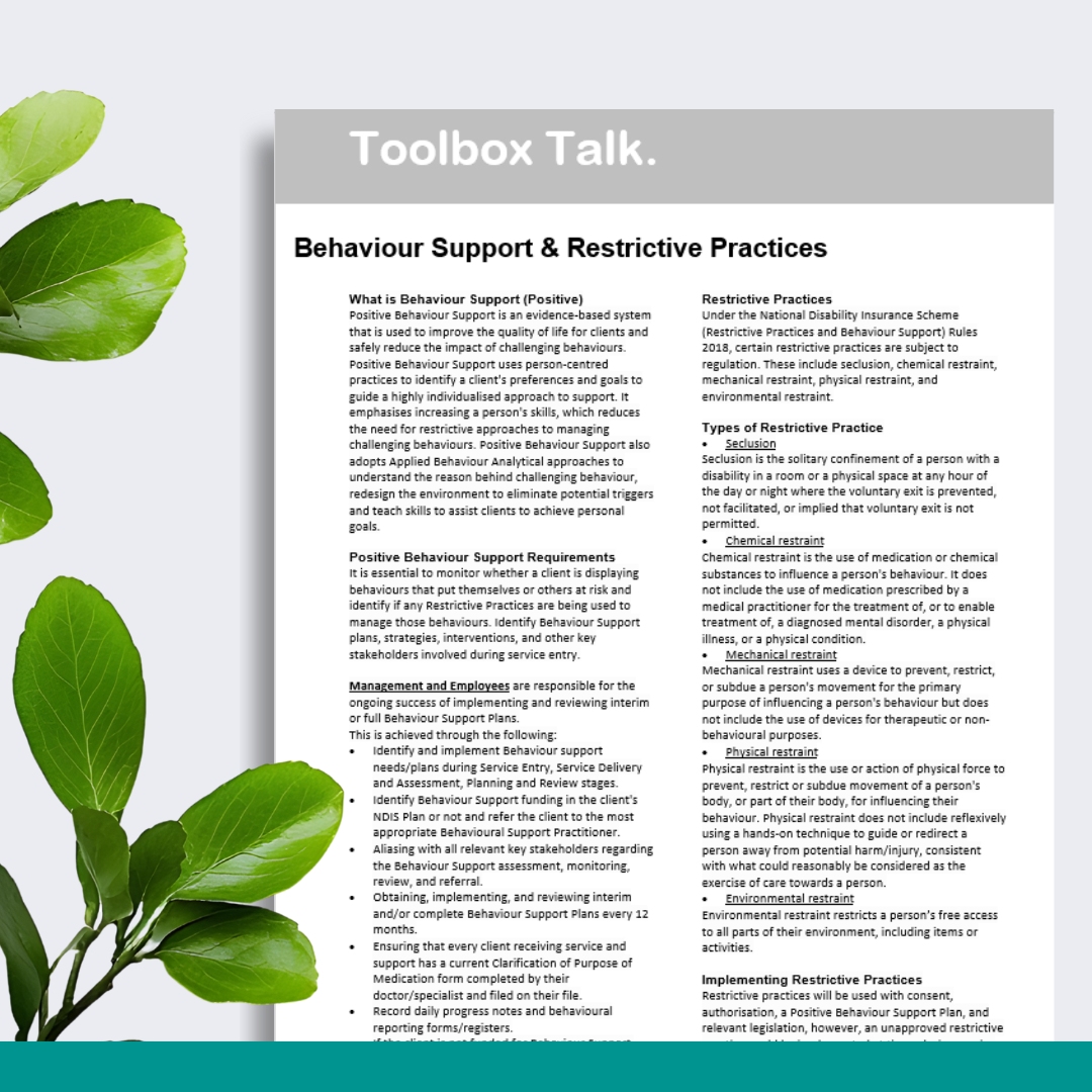 Behaviour Support & Restrictive Practices Toolbox Talk