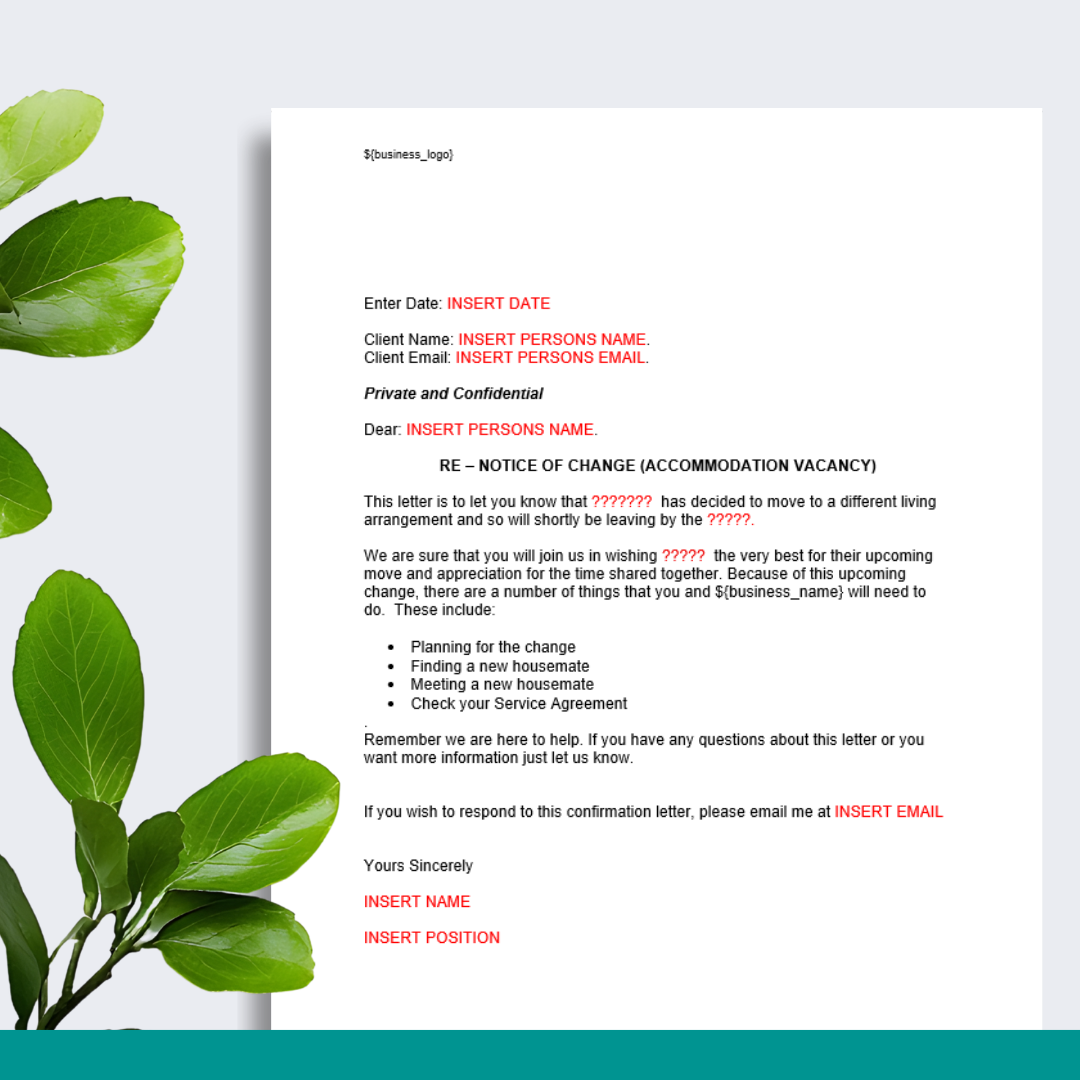Vacancy Letter - Notice of Change