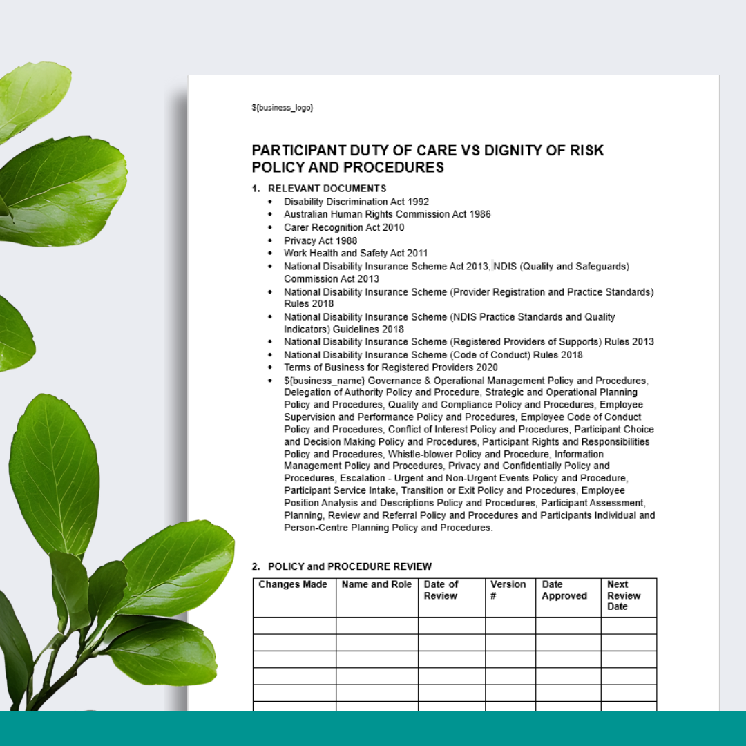 Participant Duty of Care vs Dignity of Risk - Policy & Procedures