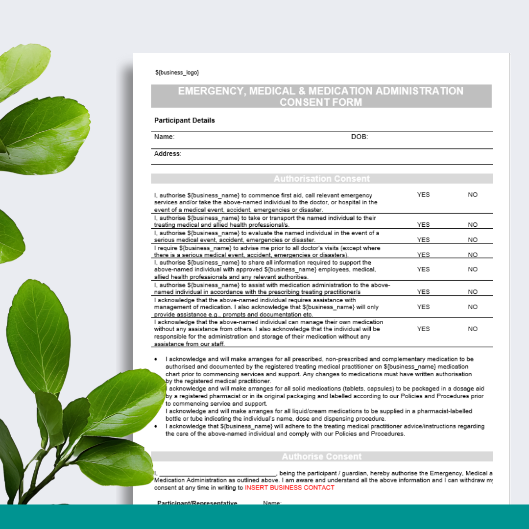 Emergency, Medical & Medication Consent Form