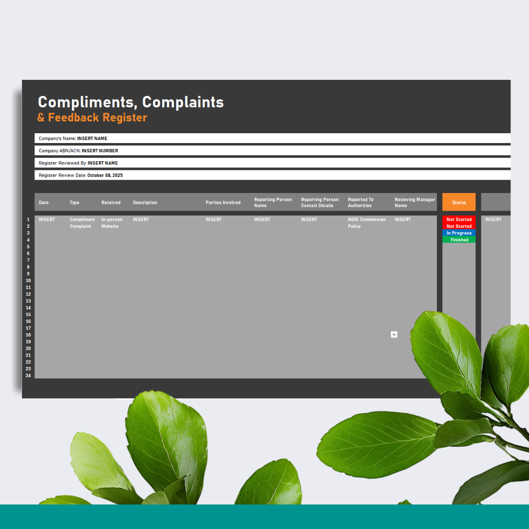 Compliments, Complaints & Feedback Register