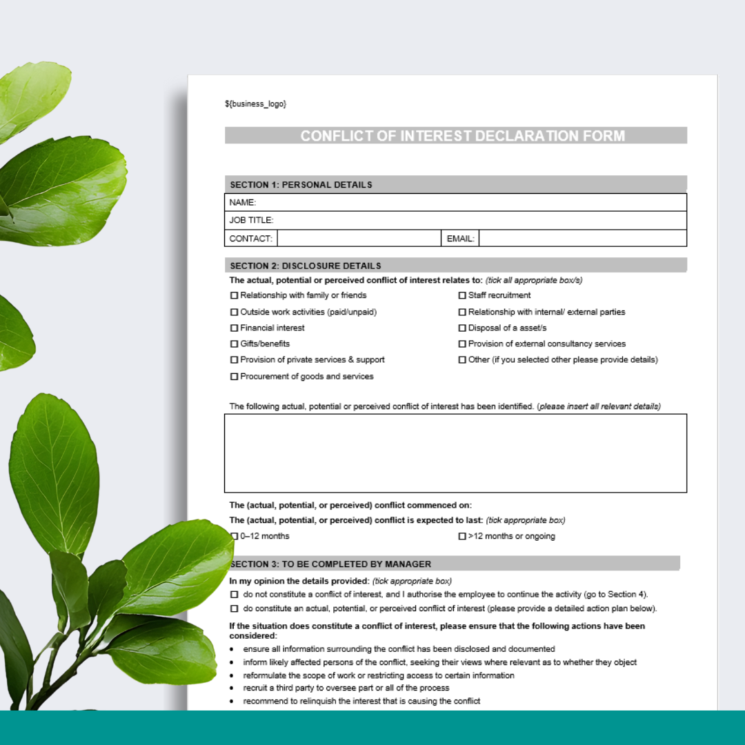 Conflict Of Interest Declaration Form