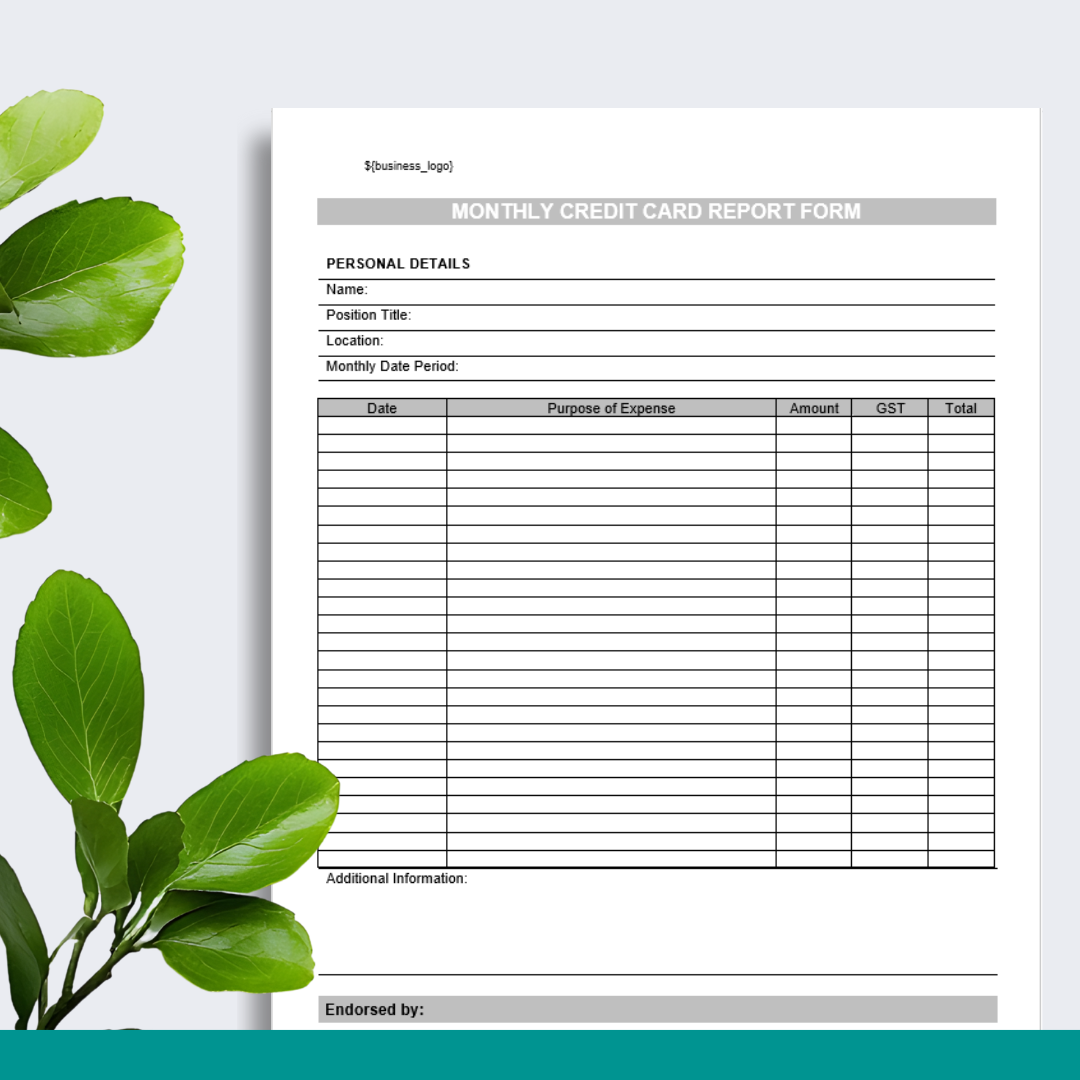 Monthly Credit Card Report Form