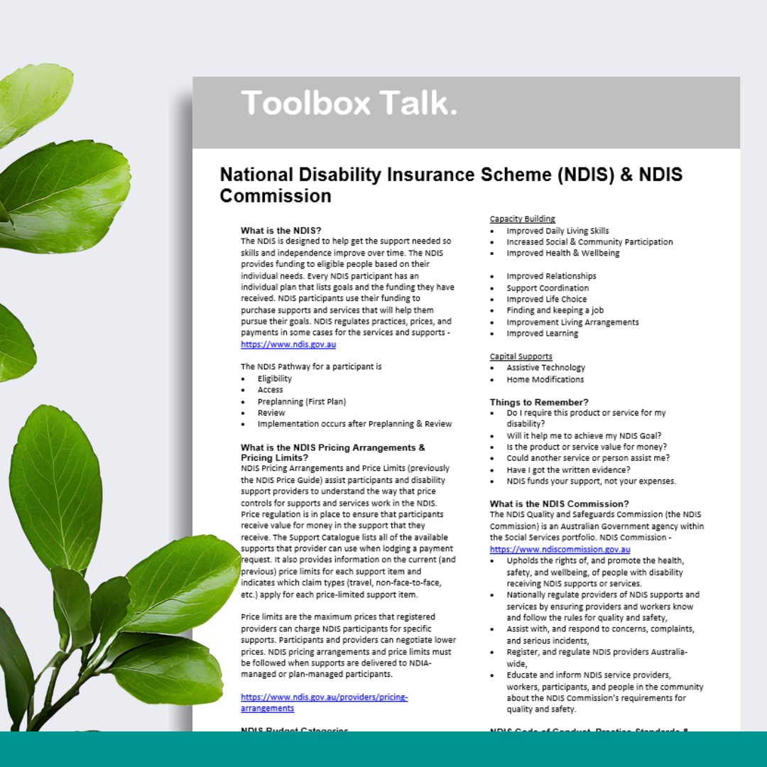 National Disability Insurance Scheme (NDIS) & NDIS Commission Toolbox Talk