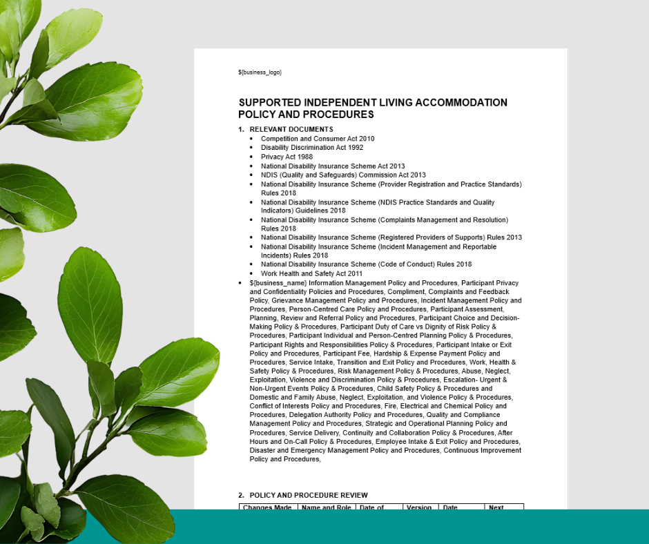 Supported Independent Living (SIL) Accommodation Management Policy and Procedures