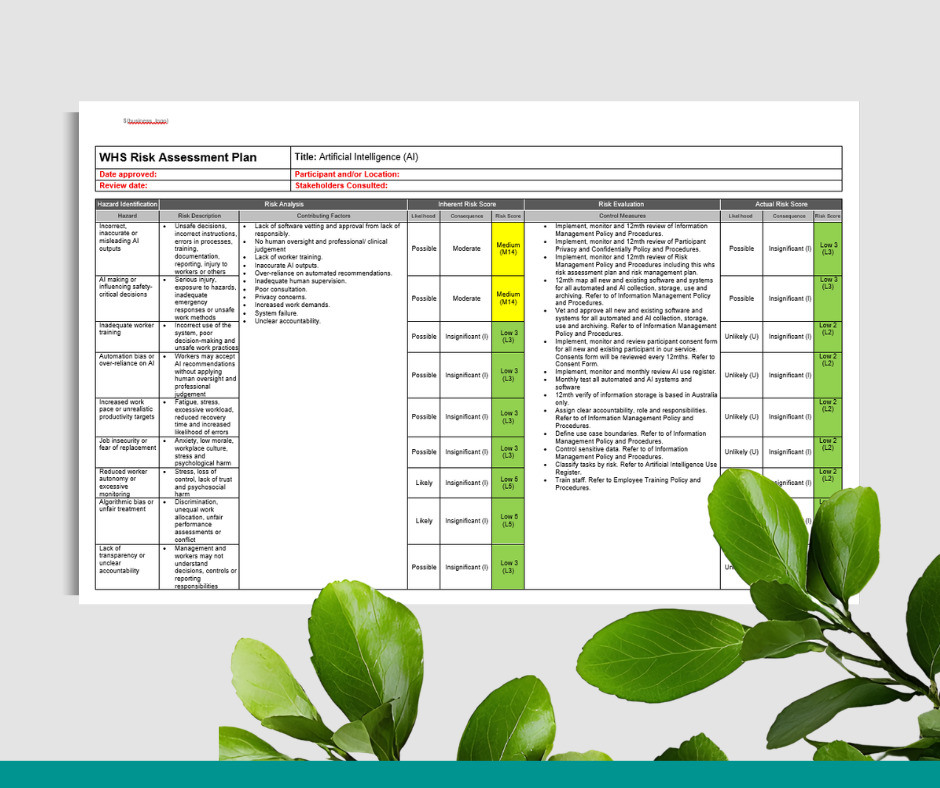 WHS Risk Assessment - Artificial Intelligence (AI)