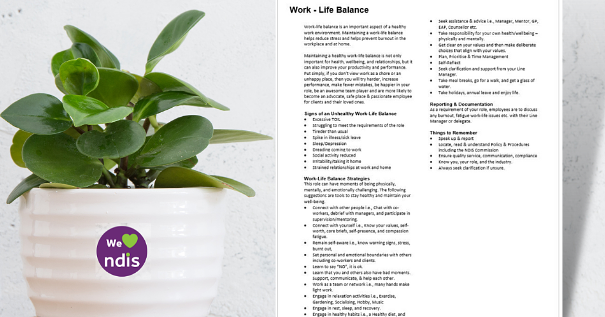 Work vs Life Balance Toolbox Talk | Disability Compliance Australia