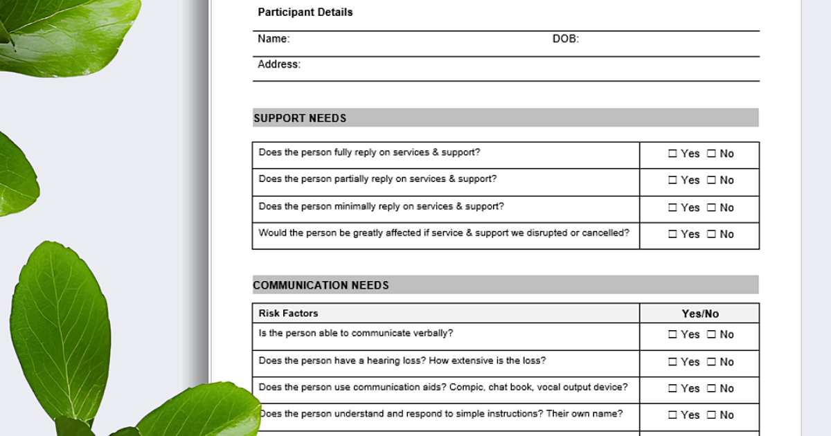 Disability Risk Assessment Template Individual & High‑Intensity Risk… | Disability Compliance Australia
