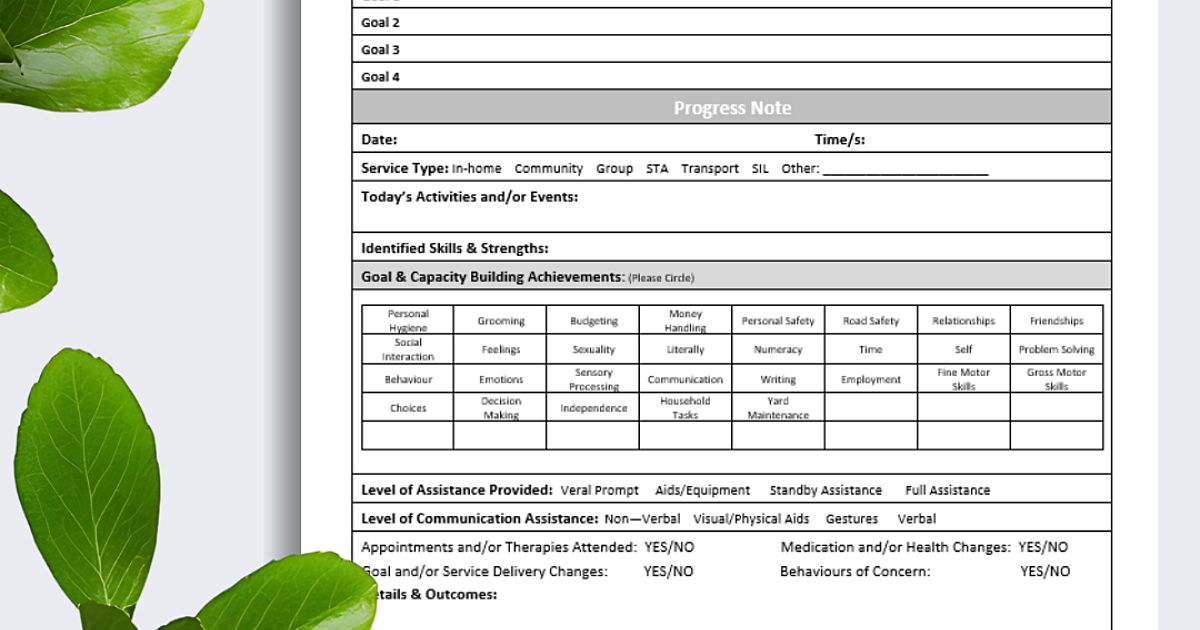 Participant Progress Notes Form | Disability Compliance Australia