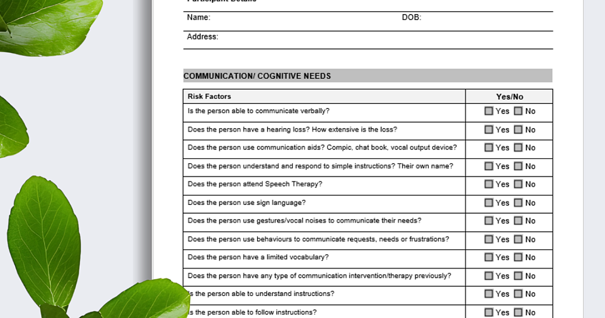 Disability Risk Assessment Template Mobility Risk Assessment Form | Disability Compliance Australia
