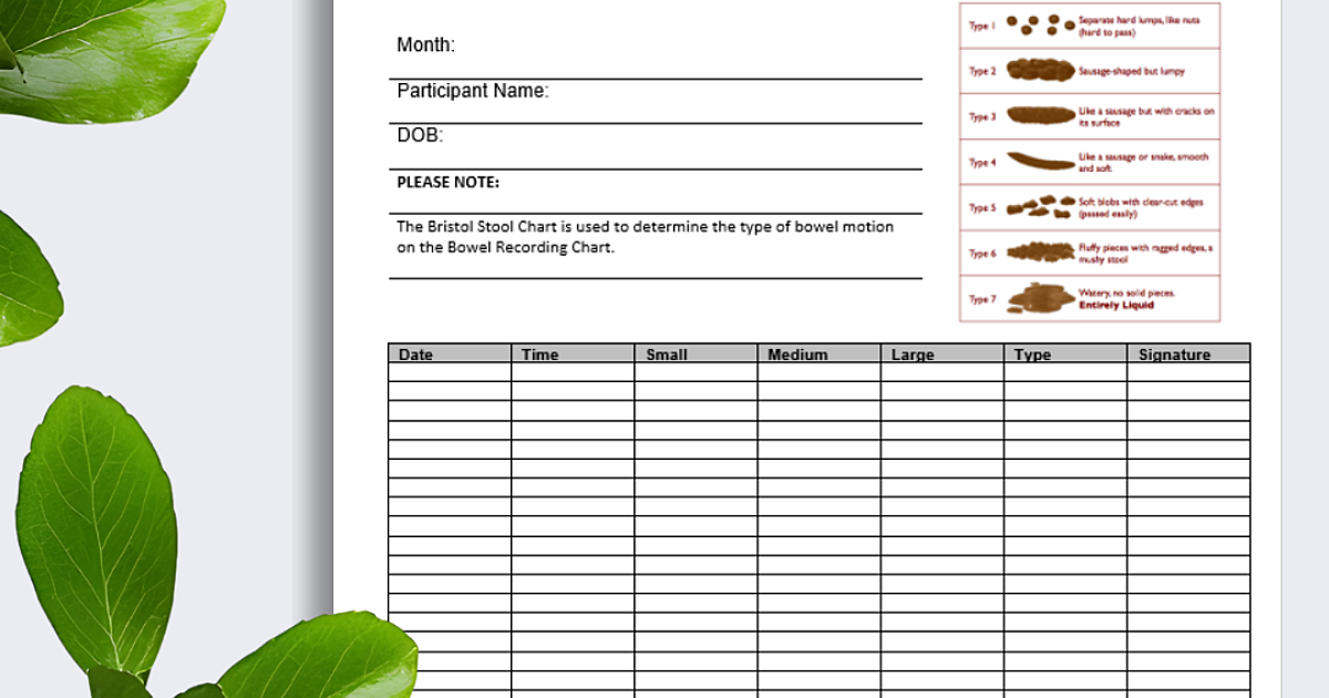 Participant Bowel Recording Chart… | Disability Compliance Australia