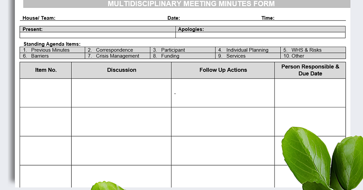 Multidisciplinary Rounds Forms Multidisciplinary Minutes Form | Disability Compliance Australia