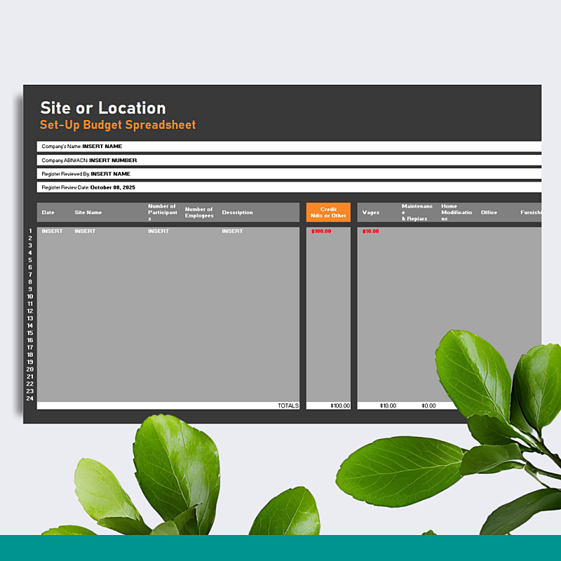Site or Location Set-Up Budget Spreadsheet