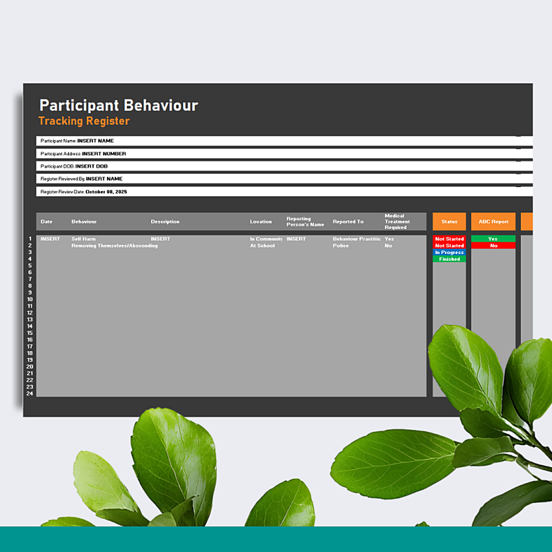 Participant Behaviour Tracking Register
