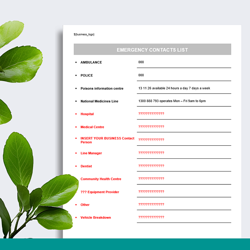 Emergency Contact List Form