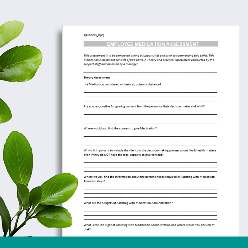 Employee Medication Administration Assessment Form (Practical & Theory)