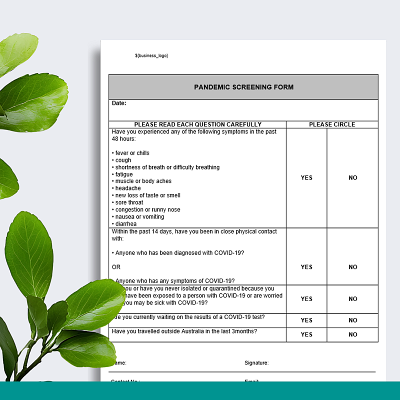 Pandemic Screening Questions Form
