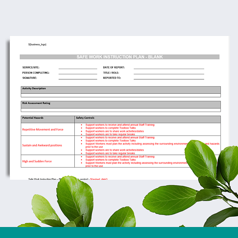 Safe-Work Instruction Plan - Blank
