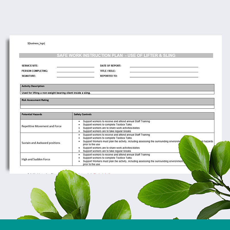 Safe-Work Instruction Plan - Lifter & Sling
