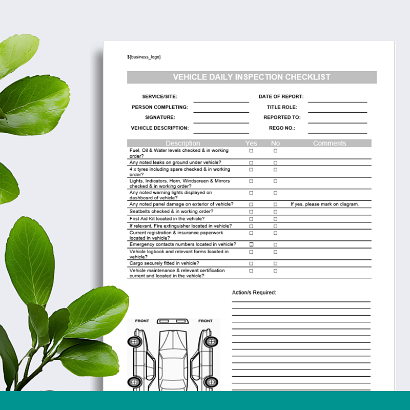 Vehicle Daily Inspection Checklist Form