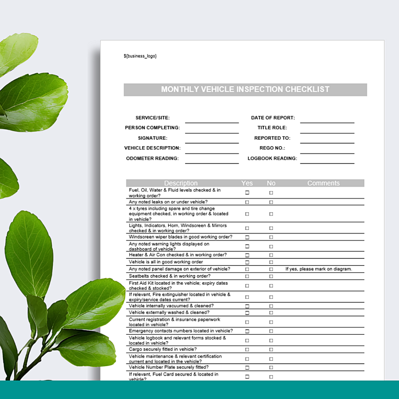 Vehicle Monthly Inspection Checklist Form