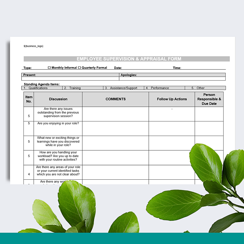 Employee Appraisal or Supervision Form