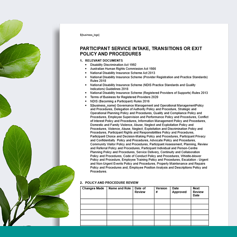 Participant Service Intake, Transition or Exit Policy & Procedures