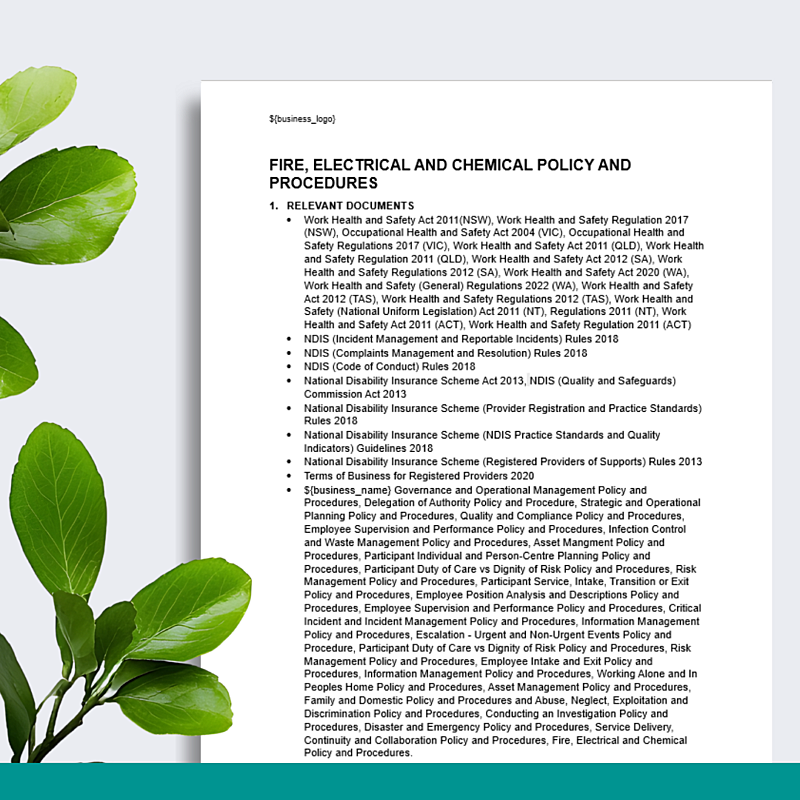 Fire, Electrical & Chemical Policy & Procedures