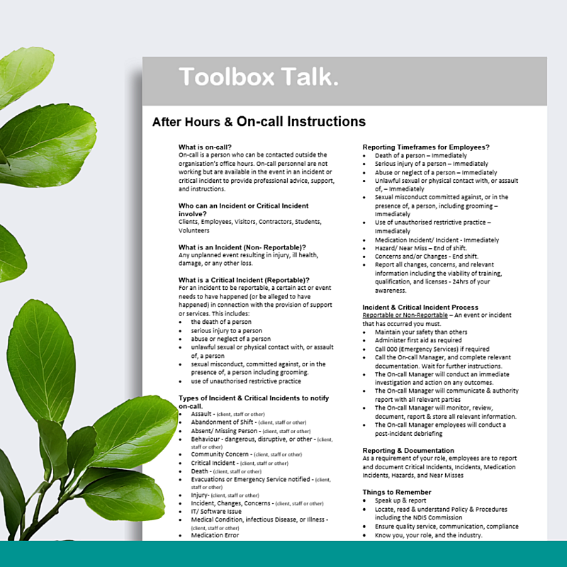 After Hours & On-Call Toolbox Talk