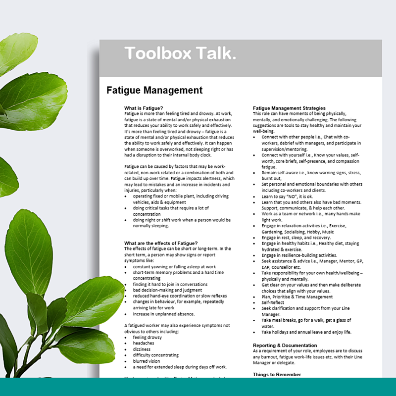 Fatigue Management Toolbox Talk