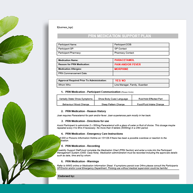 PRN Medication Support Plan