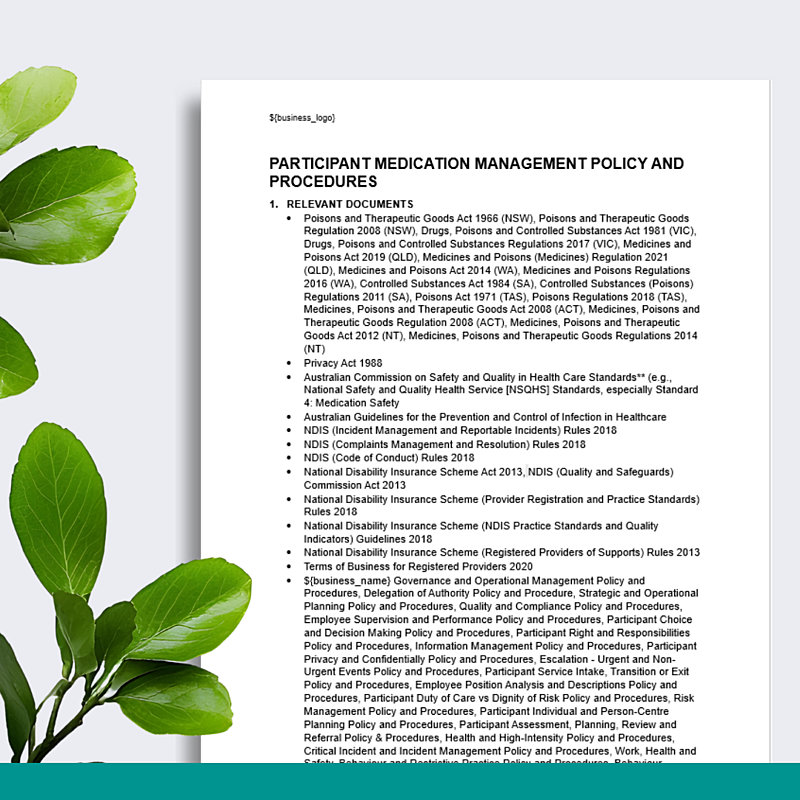 Participant Medication Management Policy & Procedures