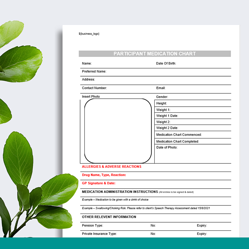 Participant Medication Chart Form (COMPACT)