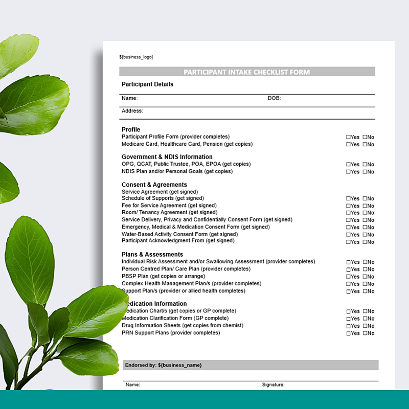 Participant Intake Checklist Form