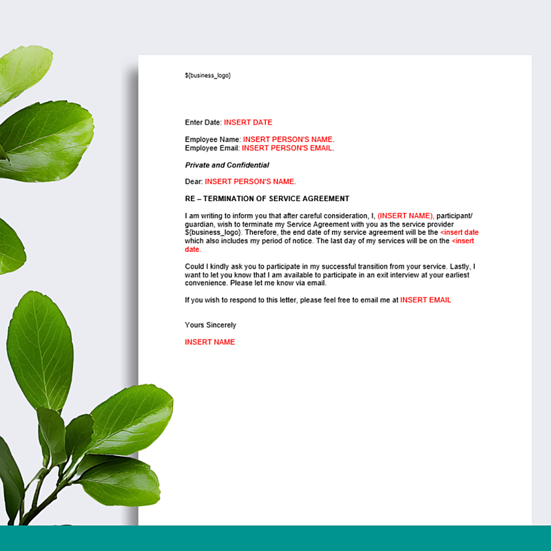 Participant Termination of Service Agreement Letter