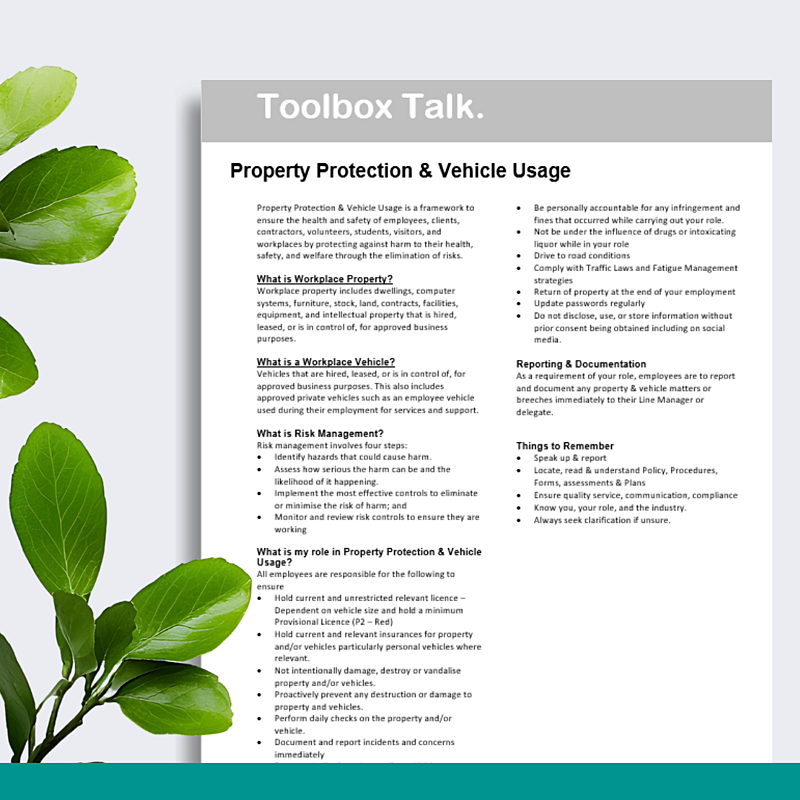 Property Protection & Vehicle Usage Toolbox Talk