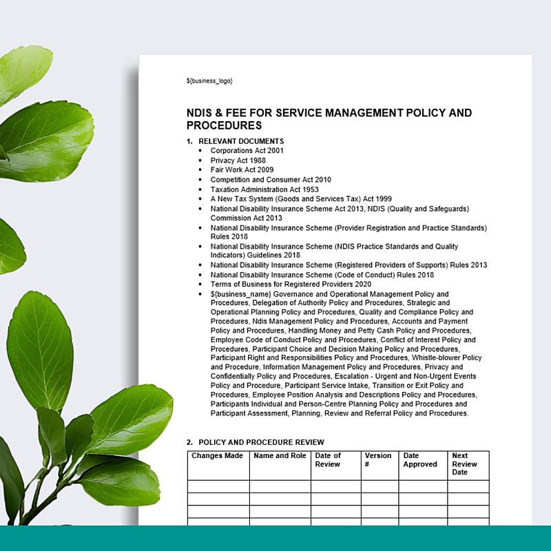 Ndis & Fee for Service Management Policy & Procedures