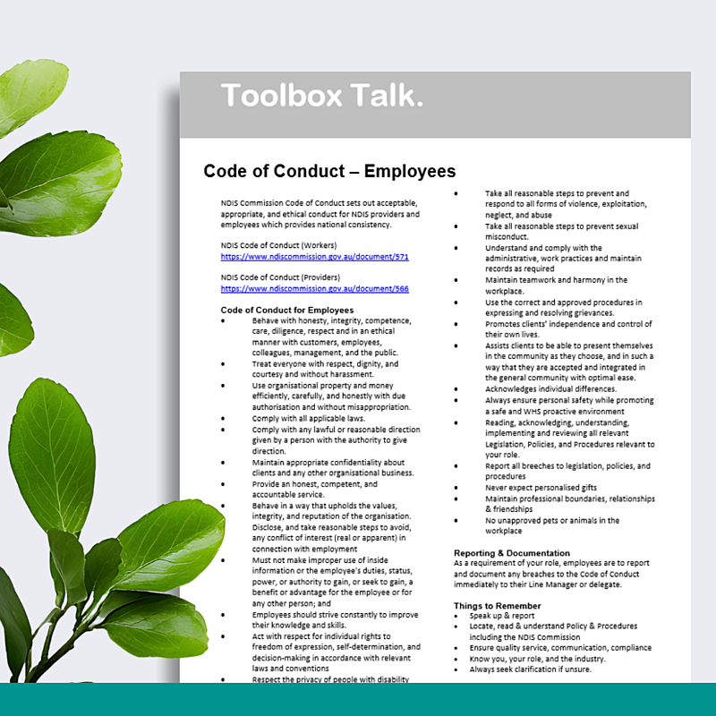 Code of Conduct Toolbox Talk