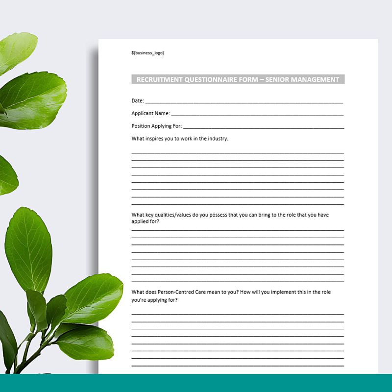 Recruitment Questionnaire Form - Senior Management